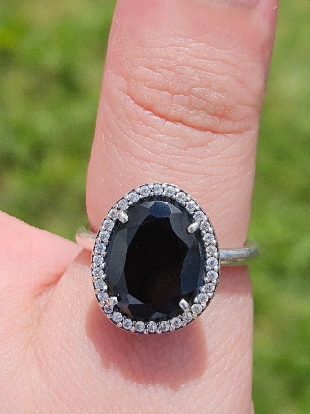 Pandora 925 Sterling Silver Black Spinel Halo Cocktail Ring Size 9
